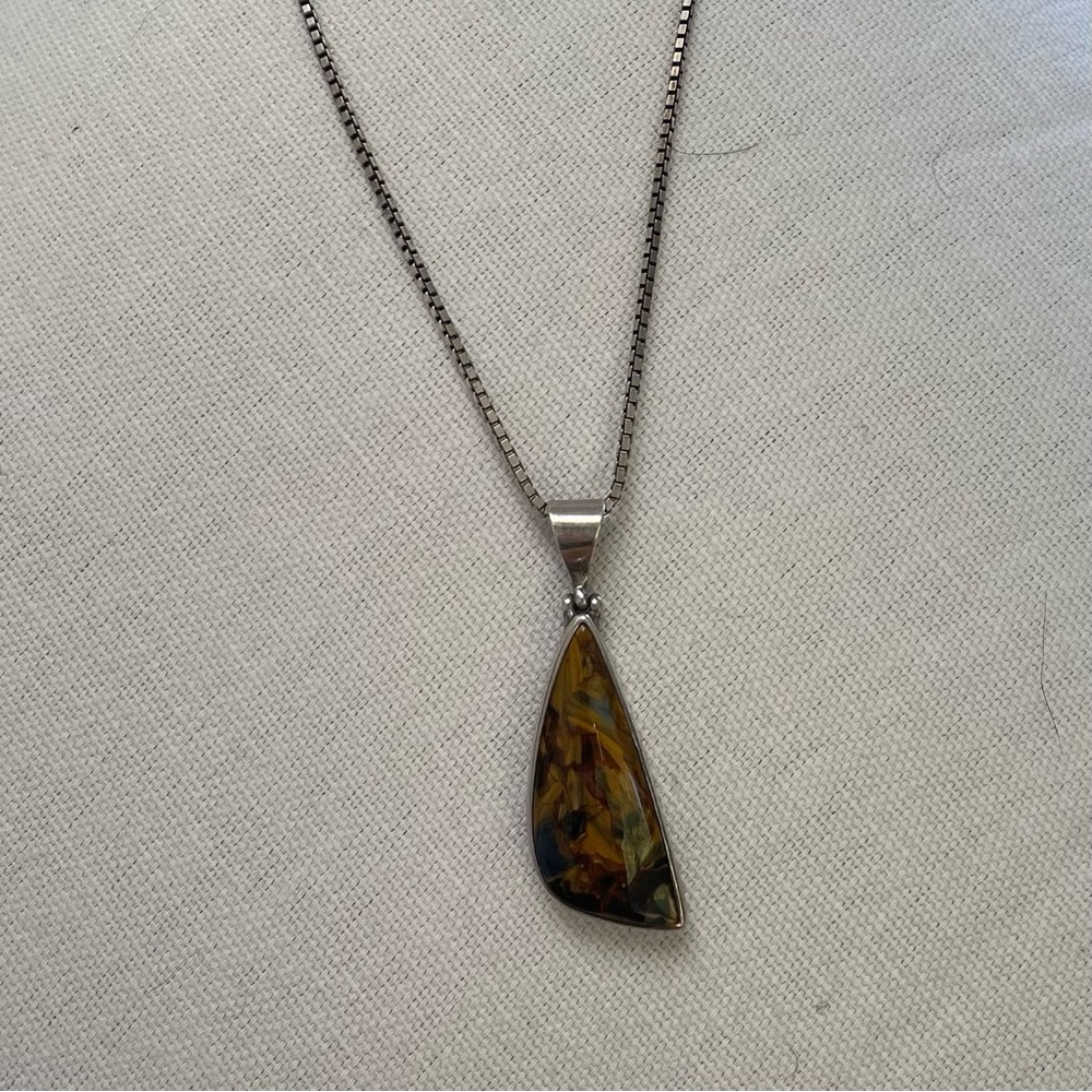 Pietersite Pendant Necklace with Silver Box Chain